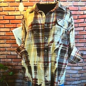 👕 Franklin Flannels Upcycled Bleach Plaid – Corduroy Detail – Men’s Large
